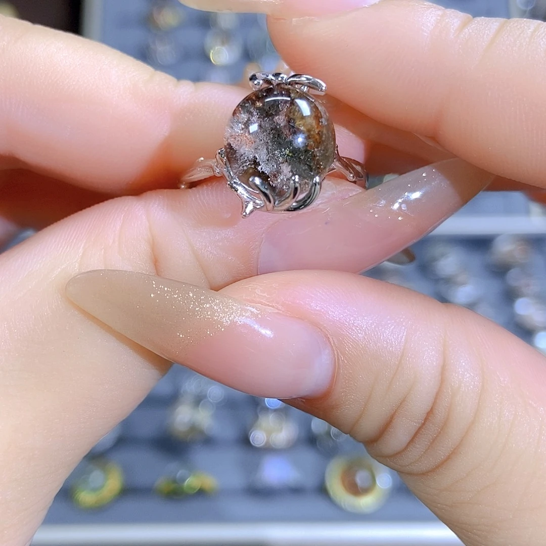水晶戒指银S925镶嵌幽灵