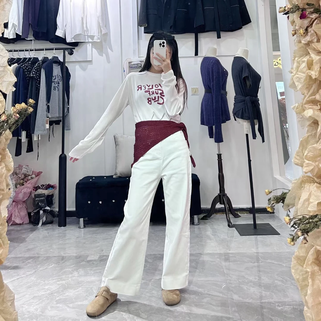 春秋季新款百搭显瘦高腰九分直筒牛仔休闲裤