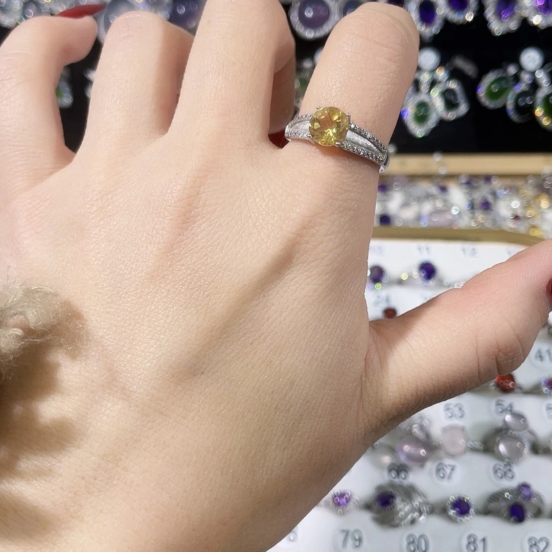 戒指黄晶银S925镶嵌戒指