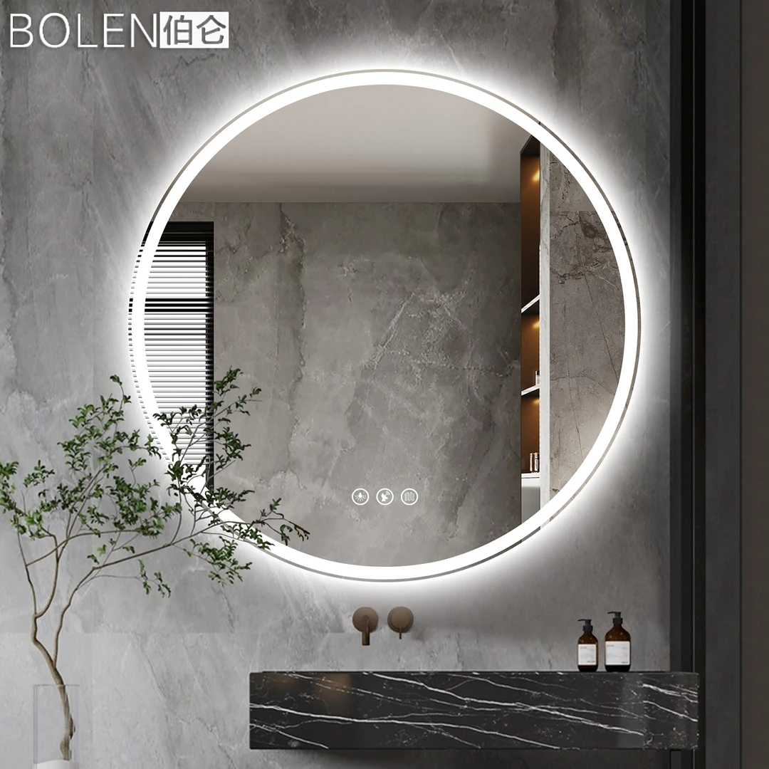 BOLEN卫生间LED灯镜壁挂墙洗手台厕所洗脸镜子悬挂浴室卫浴镜圆形