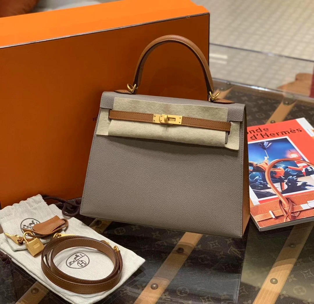 全新未使用 Hermes/爱马仕 壹臻/银河灰拼金棕kelly25y刻70095367