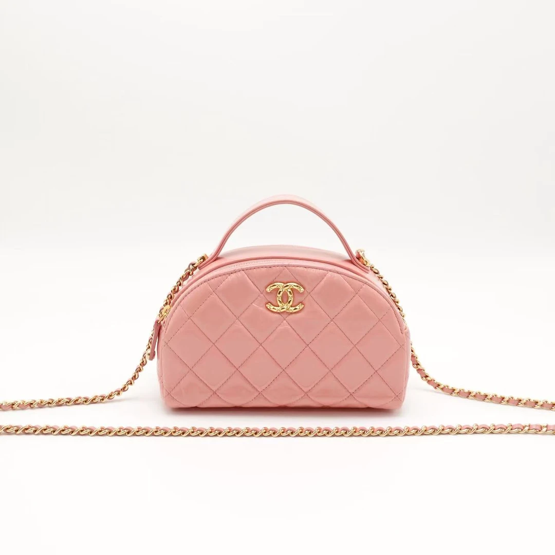 99新 Chanel/香奈儿 23K保龄球包粉色油蜡牛皮芯片款/72714679