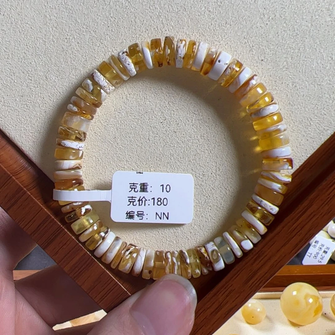 手链琥珀未镶嵌8.6mm精工金白黑隔片手串NN