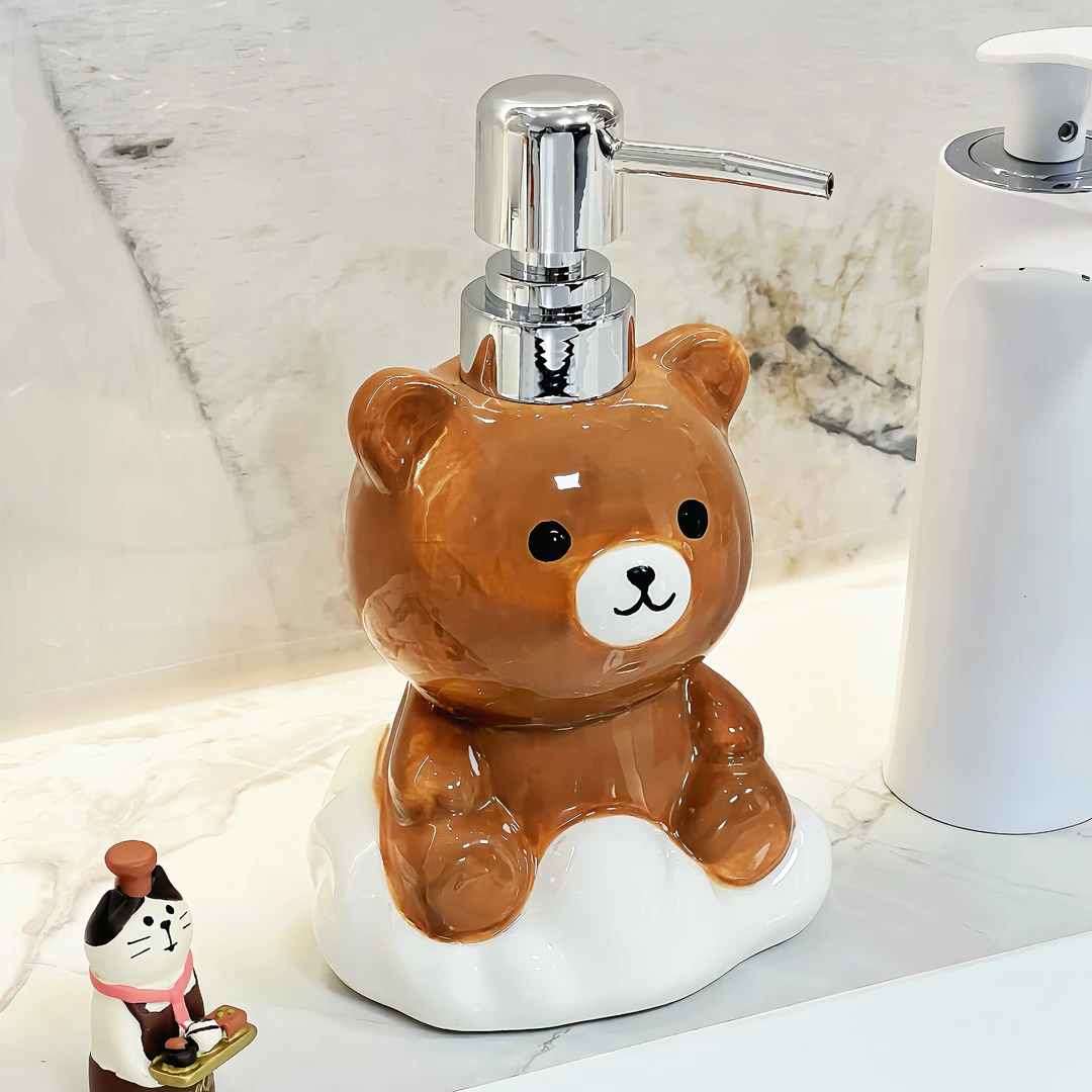 卡通可爱小熊陶瓷乳液瓶家用卫生间沐浴露洗发水按压式陶瓷分装瓶