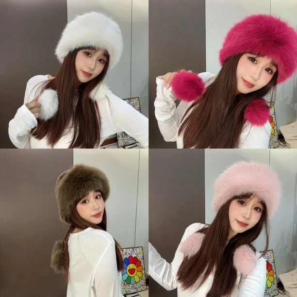 （加棉里衬）2025秋冬新款蒙古帽仿狐狸毛防寒护耳保暖网红帽帽