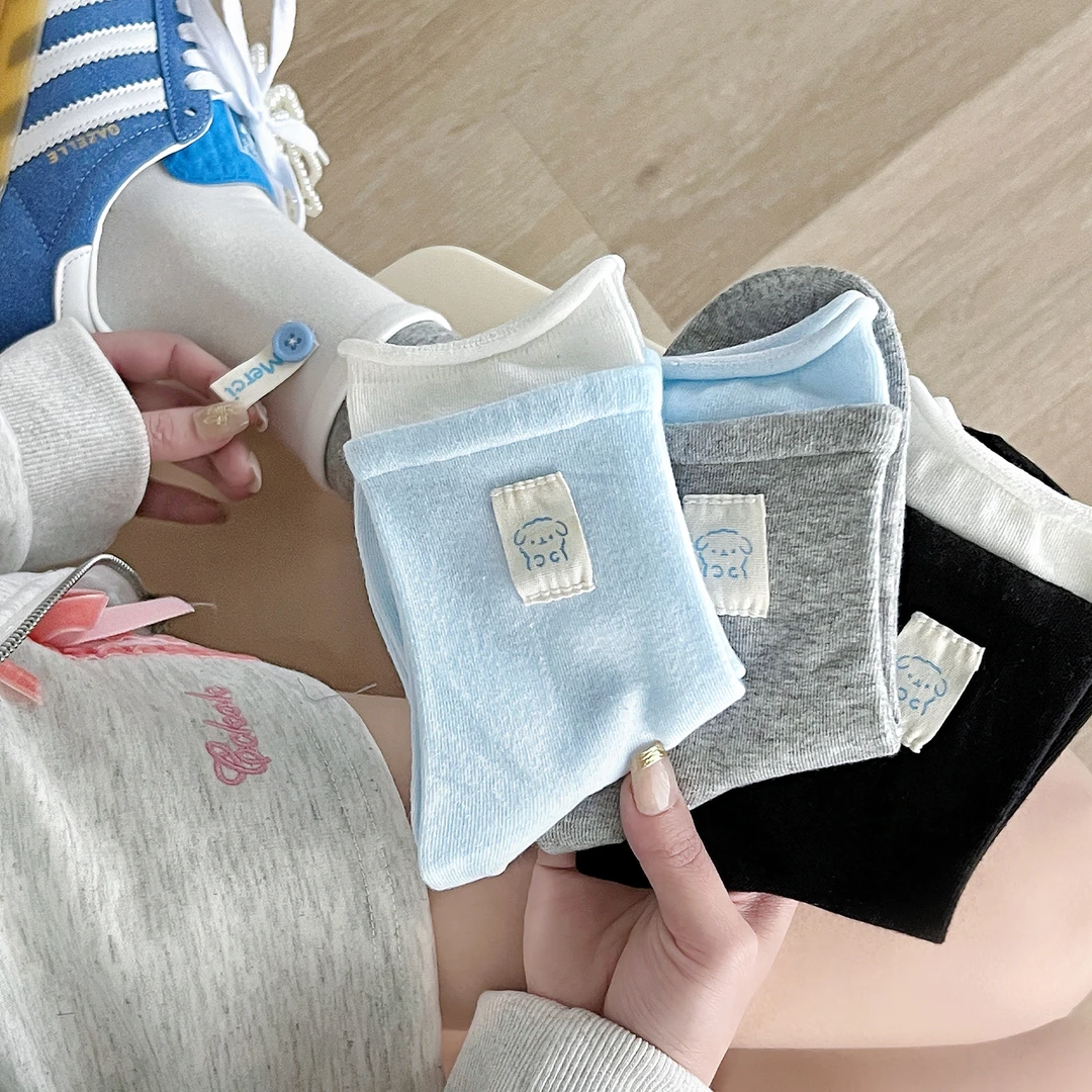 杭臻纽扣布标袜子女夏季薄款中筒袜棉袜2025新款卷边无骨长堆堆袜
