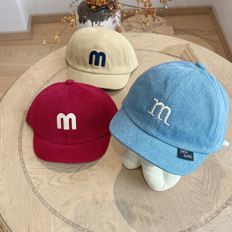 M字母棒球帽男童1-2岁帽子百搭圆顶软顶时尚春夏季宝宝短檐鸭舌帽