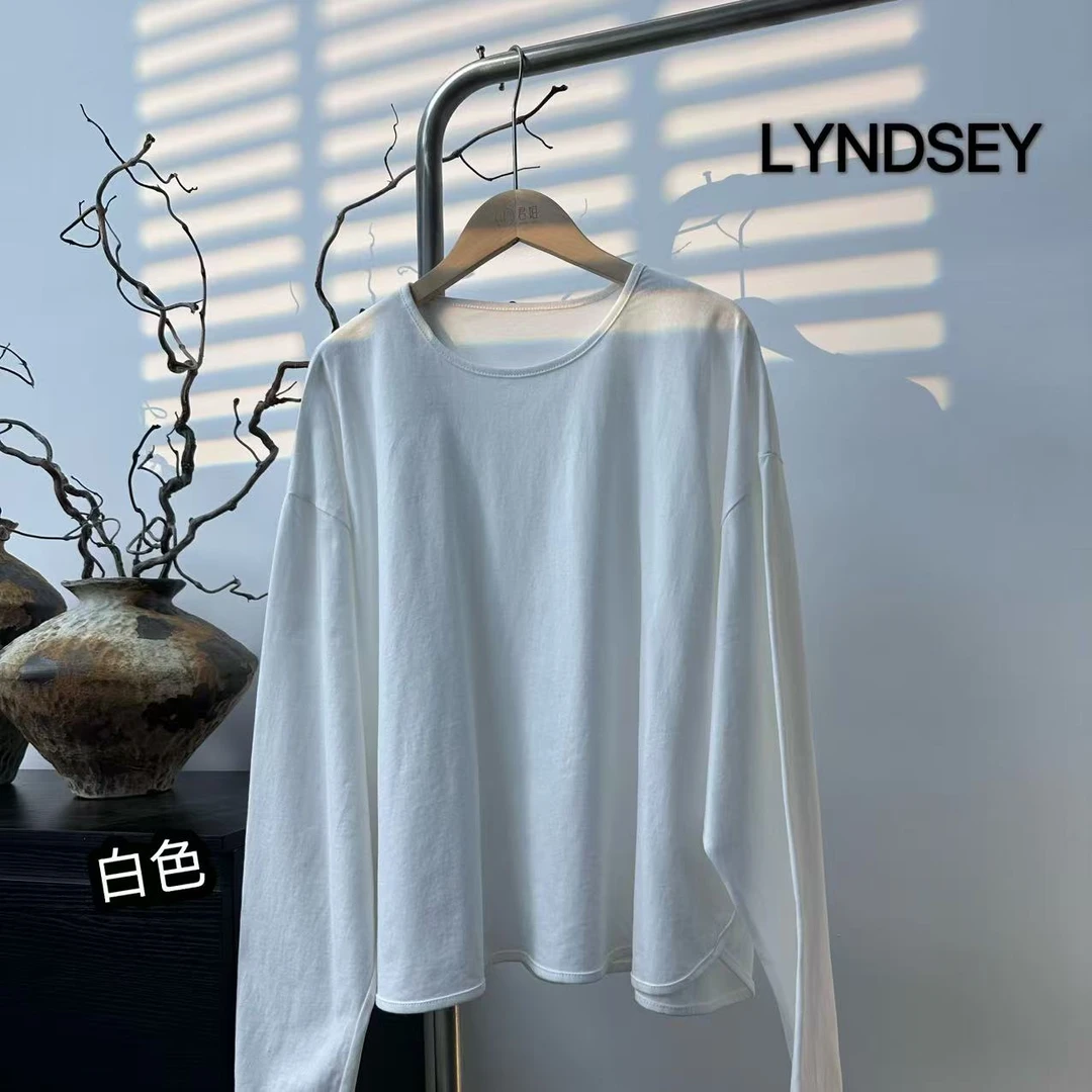 LYNDSEY·极简T·简约百搭圆领长袖两侧下摆弧度设计 9123