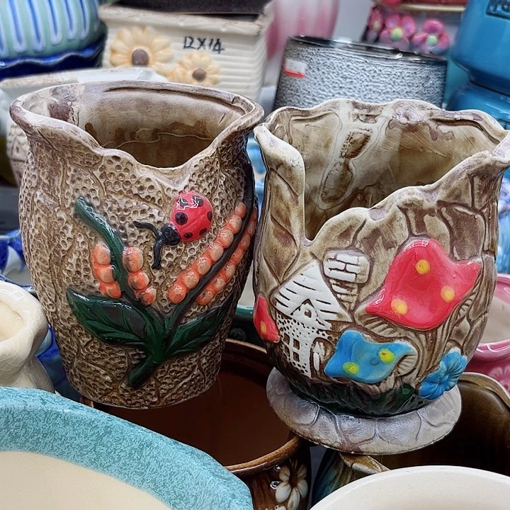 多肉绿植陶瓷花盆9.9包邮，有孔