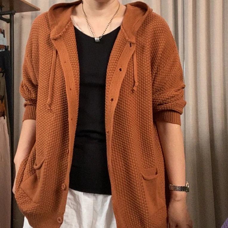 宽松开衫不褪色慵懒风连帽针织开衫8010