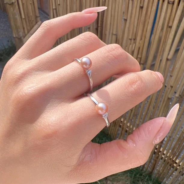 S925银天然淡水珍珠戒指（5mm正圆）多样性发一/070