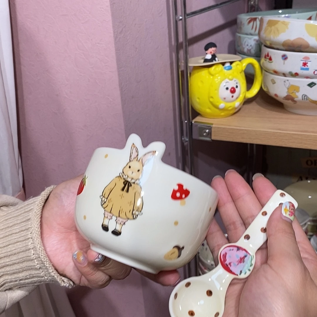 陶瓷碗兔子加勺子一组