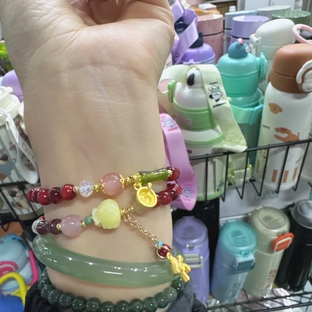 玻璃手链 年款红色好运串珠手链一盒2条