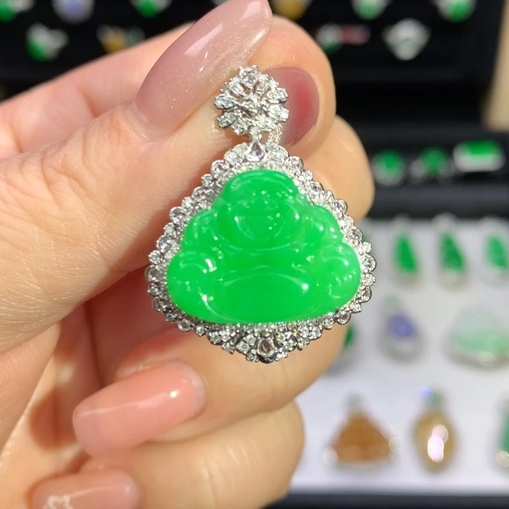 翡翠吊坠(不含链)18K金镶嵌