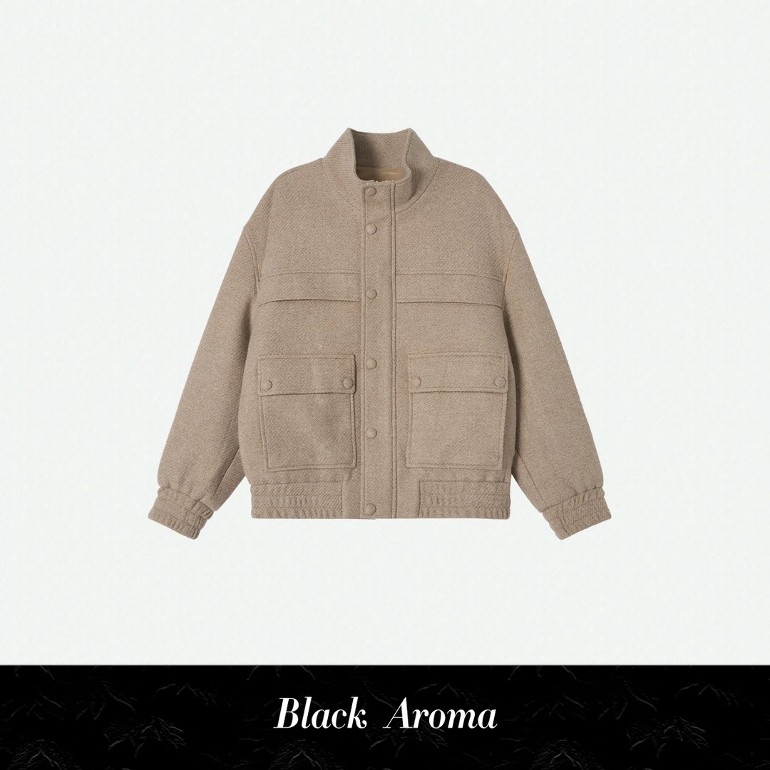 Black Aroma 柔糯挺括山羊绒&绵羊毛人字纹理男款外套 BA2D0025