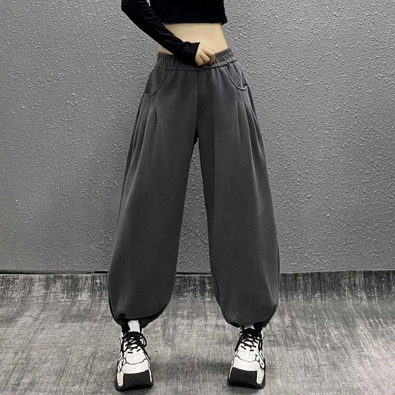 洋气显瘦运动休闲裤女2025年秋冬新款时尚高腰加绒束脚运动卫裤子