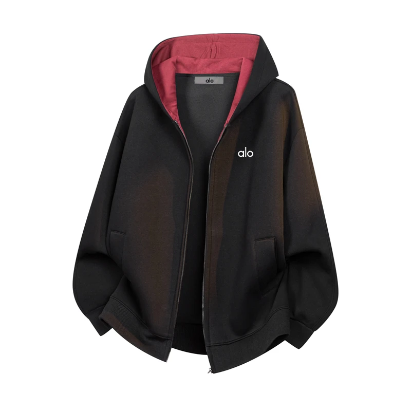 alo刺绣卫衣外套推荐男女款爆款2025新款春秋季连帽开衫宽松上衣