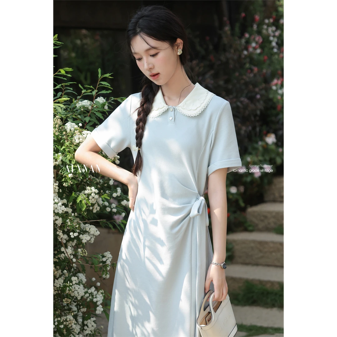 鹿向南「粉丝福利」气质翻领收腰侧开叉长款裙DYL661811