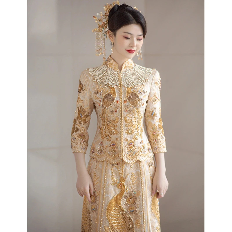 金色秀禾服新娘2025年新款结婚小个子出阁服喜服嫁衣重工秀和服春