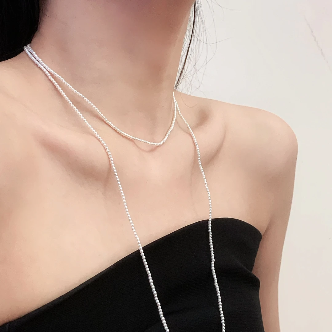 非金属仿珍珠项链 2mm小米珠仿珍珠项链长款无接头随意戴高级感女