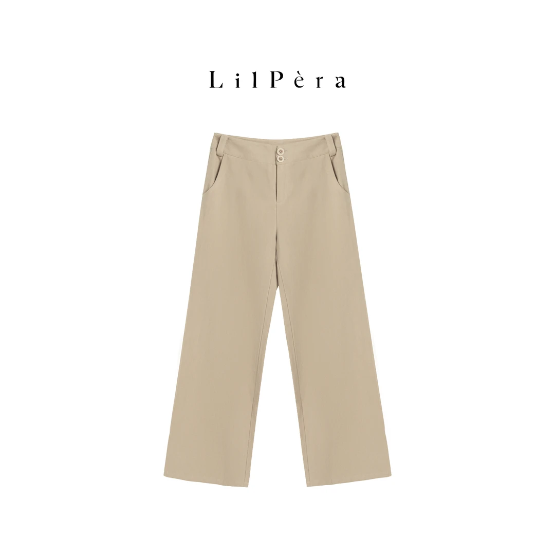 Lilpera胖梨定制 “十二次改版”秋季气质百搭双扣卡其色休闲裤B107