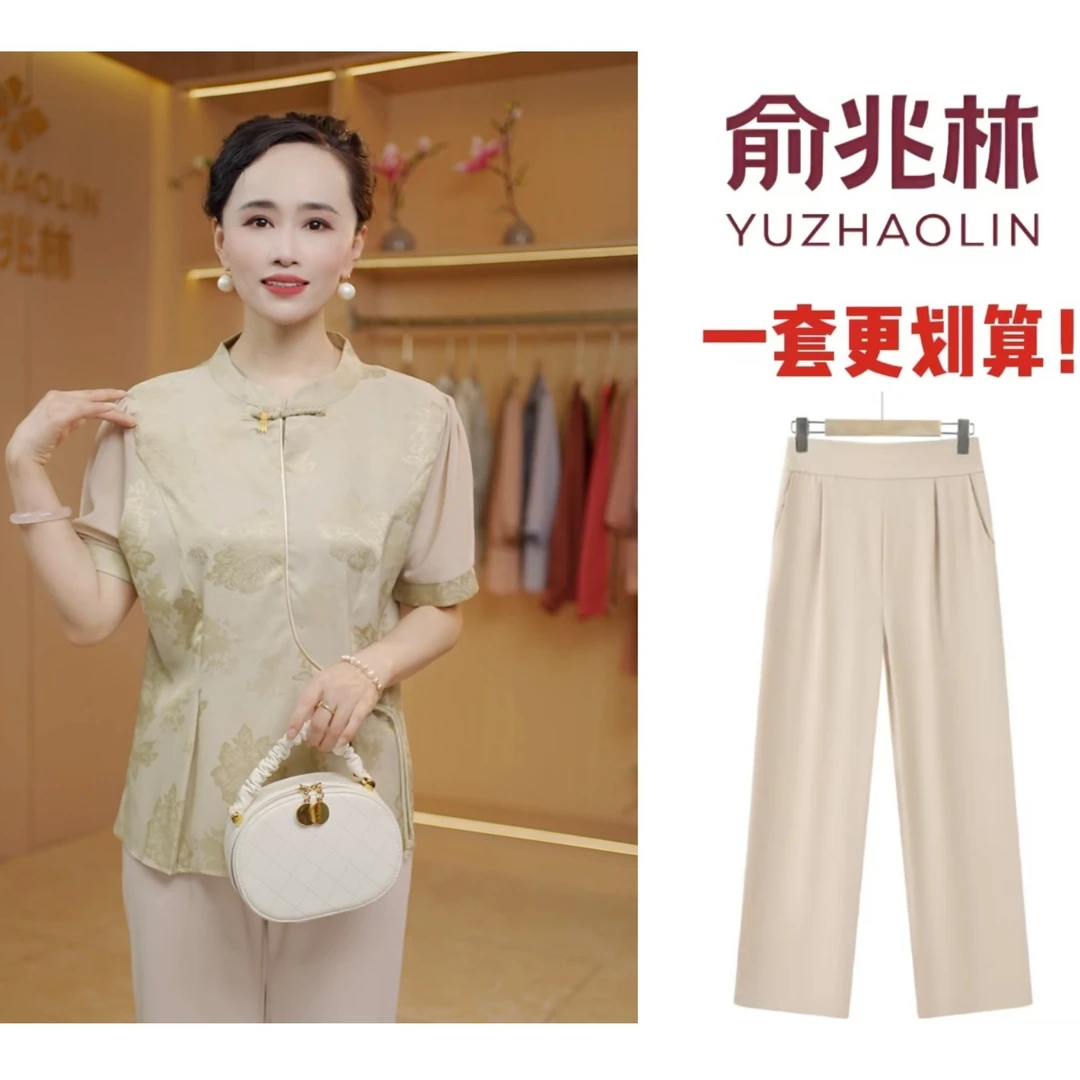 2025年春夏新款国风印花斜襟中老年上衣时尚百搭洋气国风提花小衫