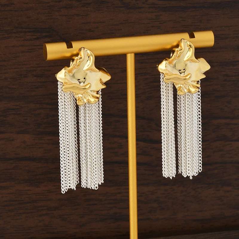 铜合金耳饰 欧美个性时尚夸张金色长款手工流苏耳坠气质百搭饰品