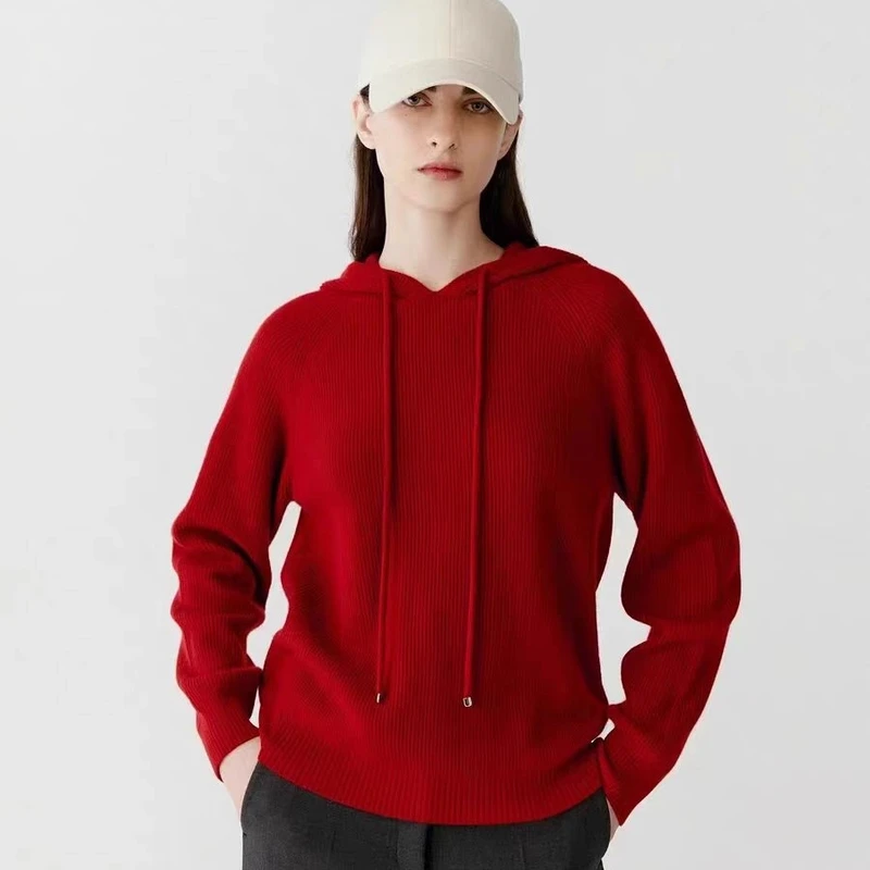 85【100羊毛】小禾家 秋冬季新款连帽套头针织衫