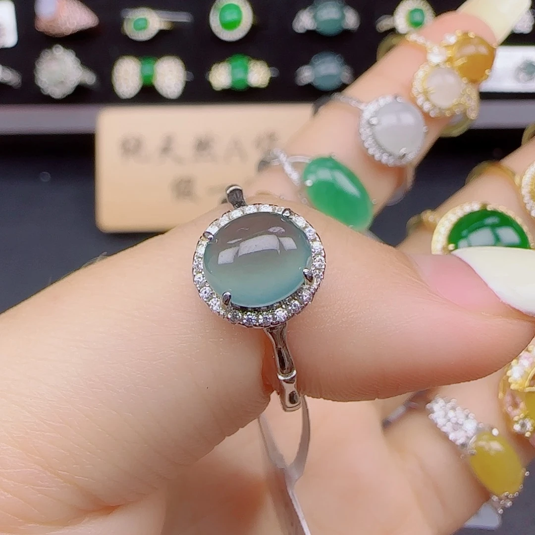 翡翠戒指银S925镶嵌1111