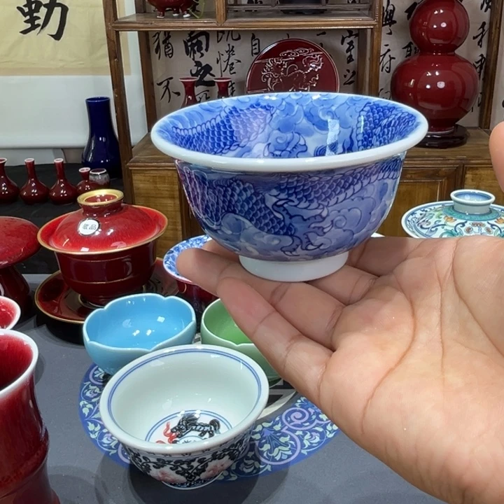 景德镇陶瓷浅行窑龙纹杯