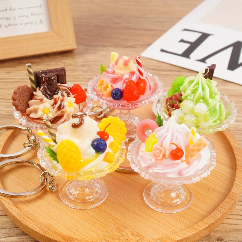 可爱仿真冰淇淋钥匙扣趣味手作食玩冰杯挂件娃娃机学生情侣包挂饰