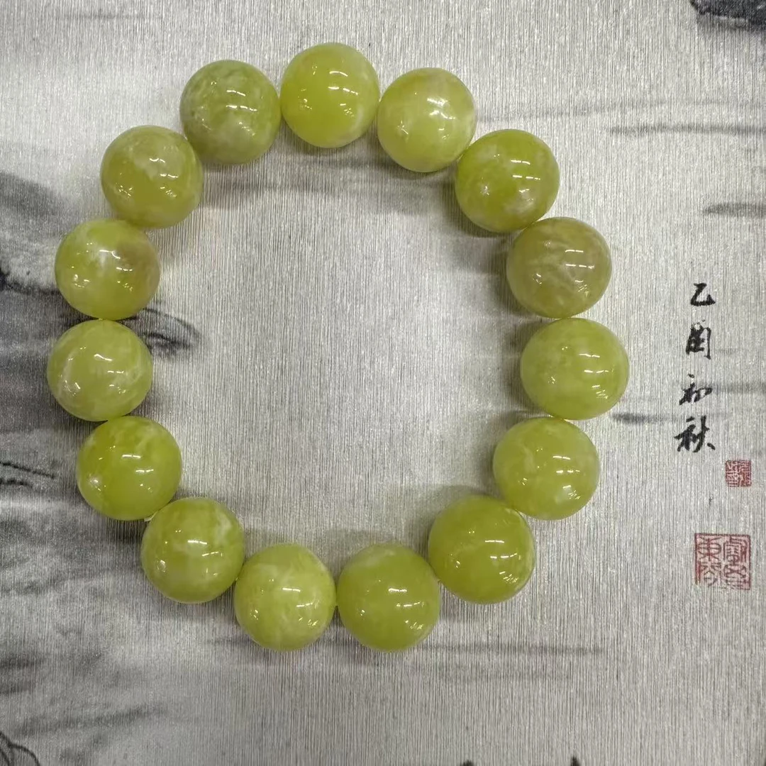 XY57天然岫玉绿色青提奶盖手串