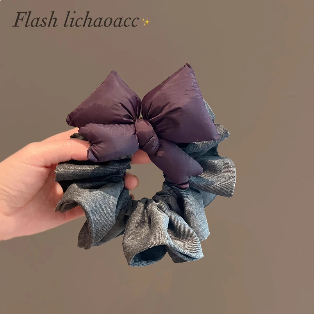 高级感紫色蝴蝶结发圈质感深灰布艺木耳边大肠圈发饰韩国新品发绳
