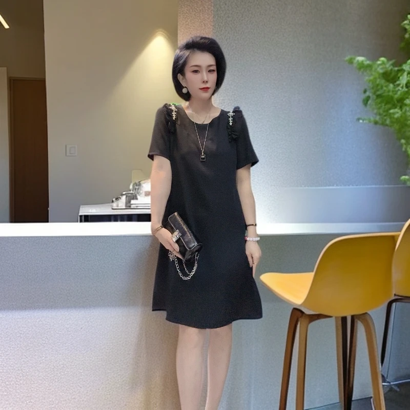 N2539轻奢减龄遮肉显瘦双肩非宽松气质冰感西服料连衣裙（卡码拍小