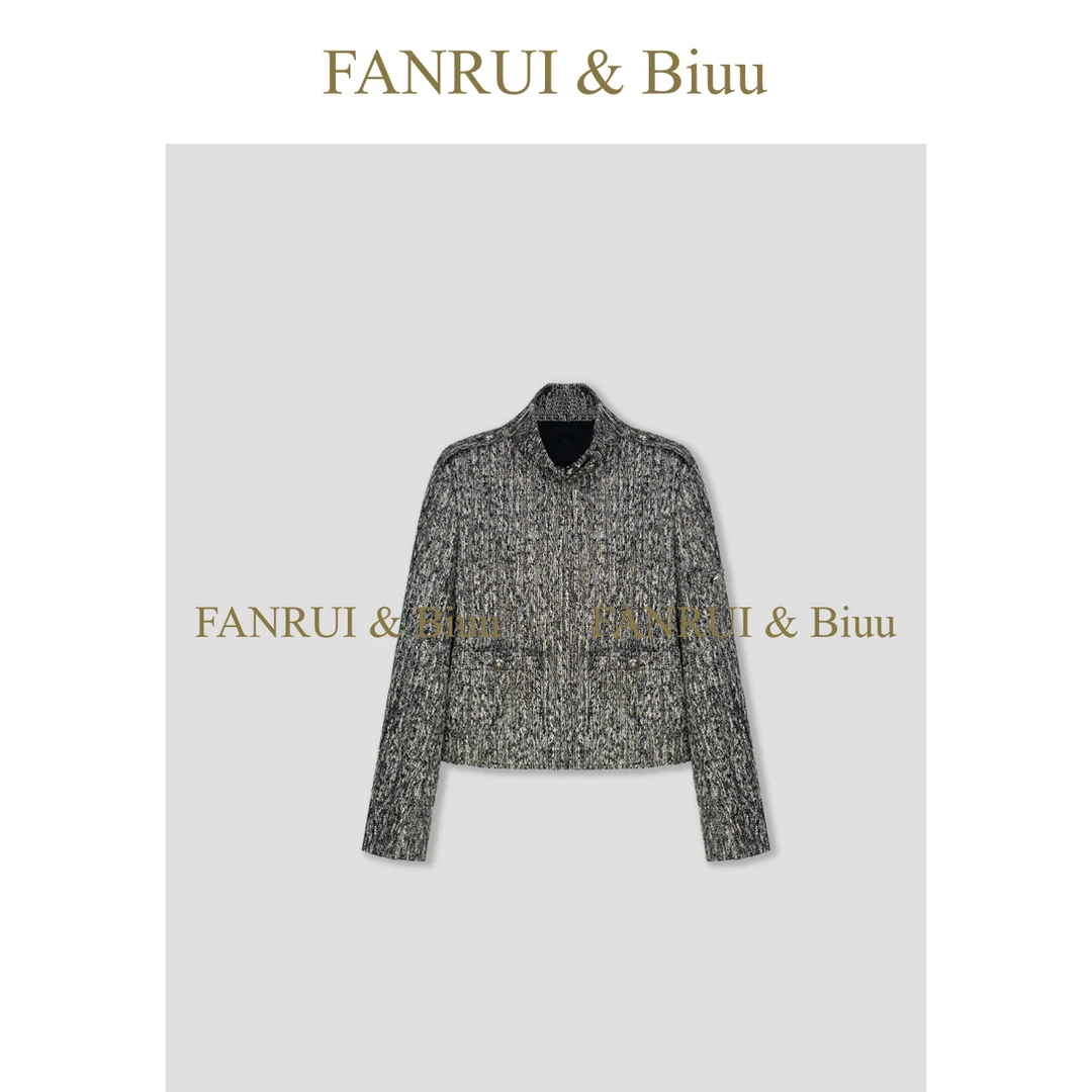 抖音双11泛芮「贝贝biuu」绵羊毛混纺洋气设计百搭立领短外套B17466