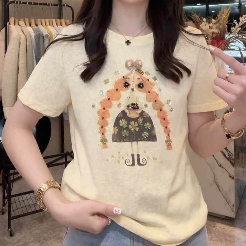 【魔法女孩】显瘦时尚复古小众宽松印花设计感休闲T恤LK2502632