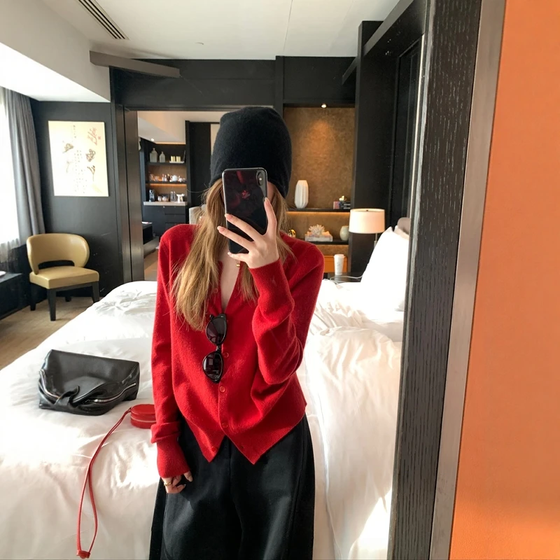 圣诞新年红色软糯针织开衫女秋冬慵懒风宽松显瘦毛衣外套外搭上衣