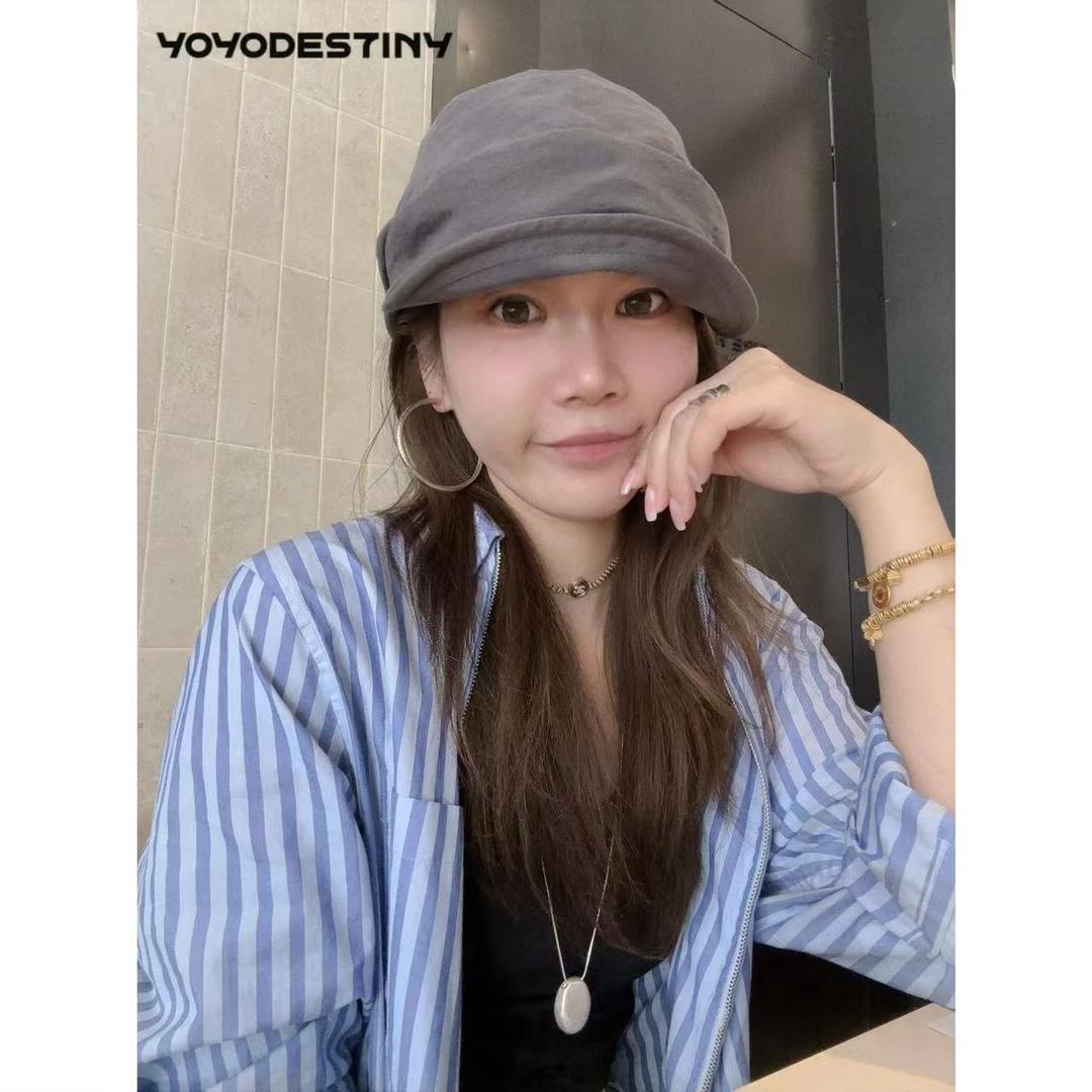 日系~设计师款夏季薄款褶皱云朵画家帽显脸小的小众报童帽软顶