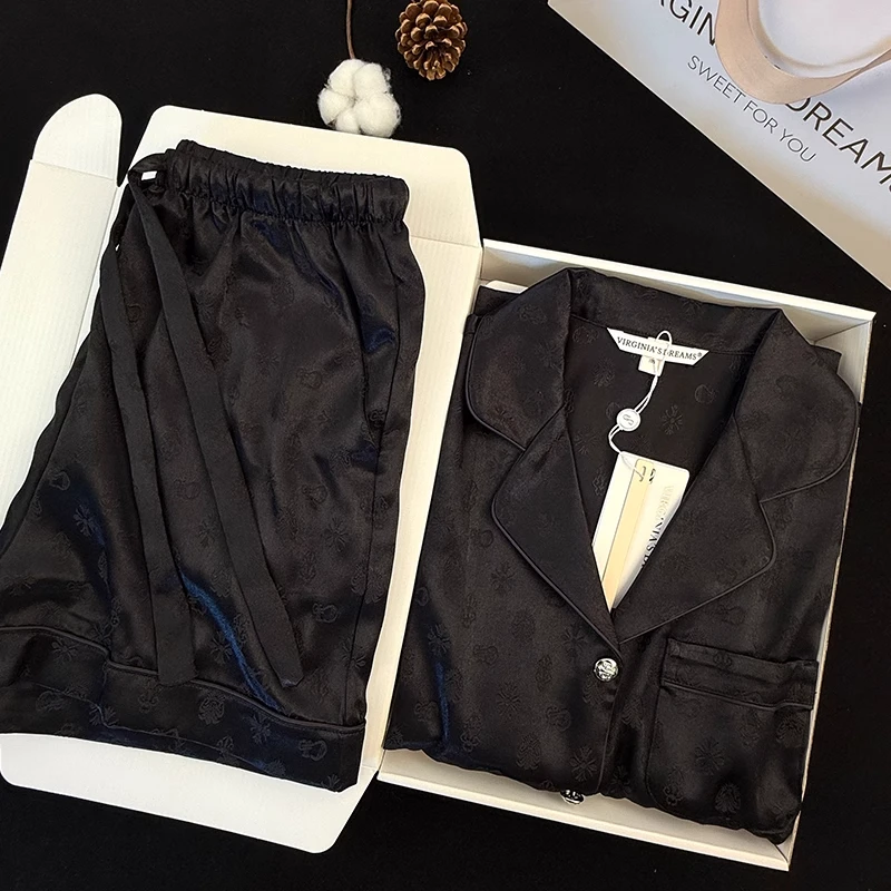 冰丝睡衣女小红书推荐夏季新款短袖高级感珠光克罗提花家居服套装