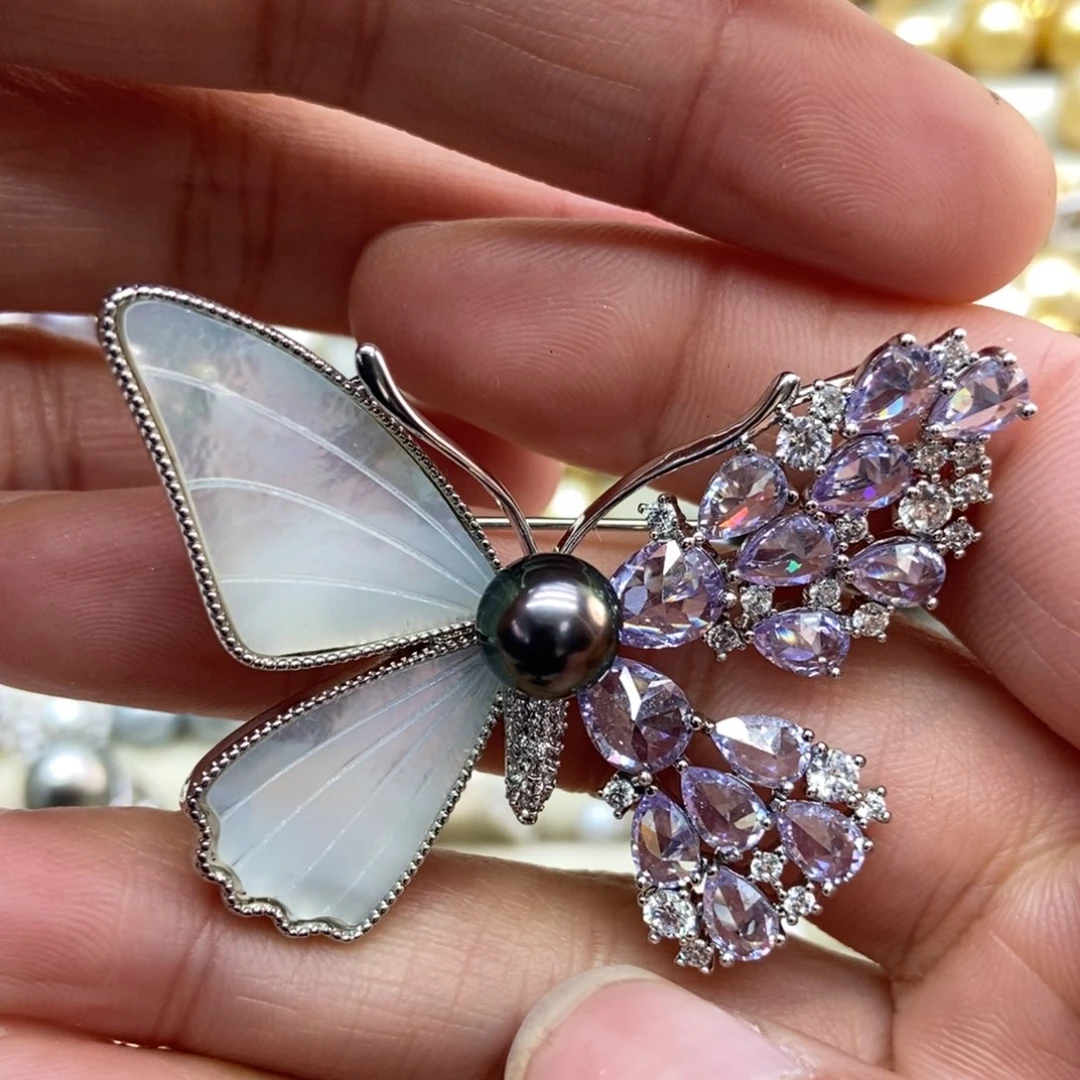 海水珍珠胸针合金