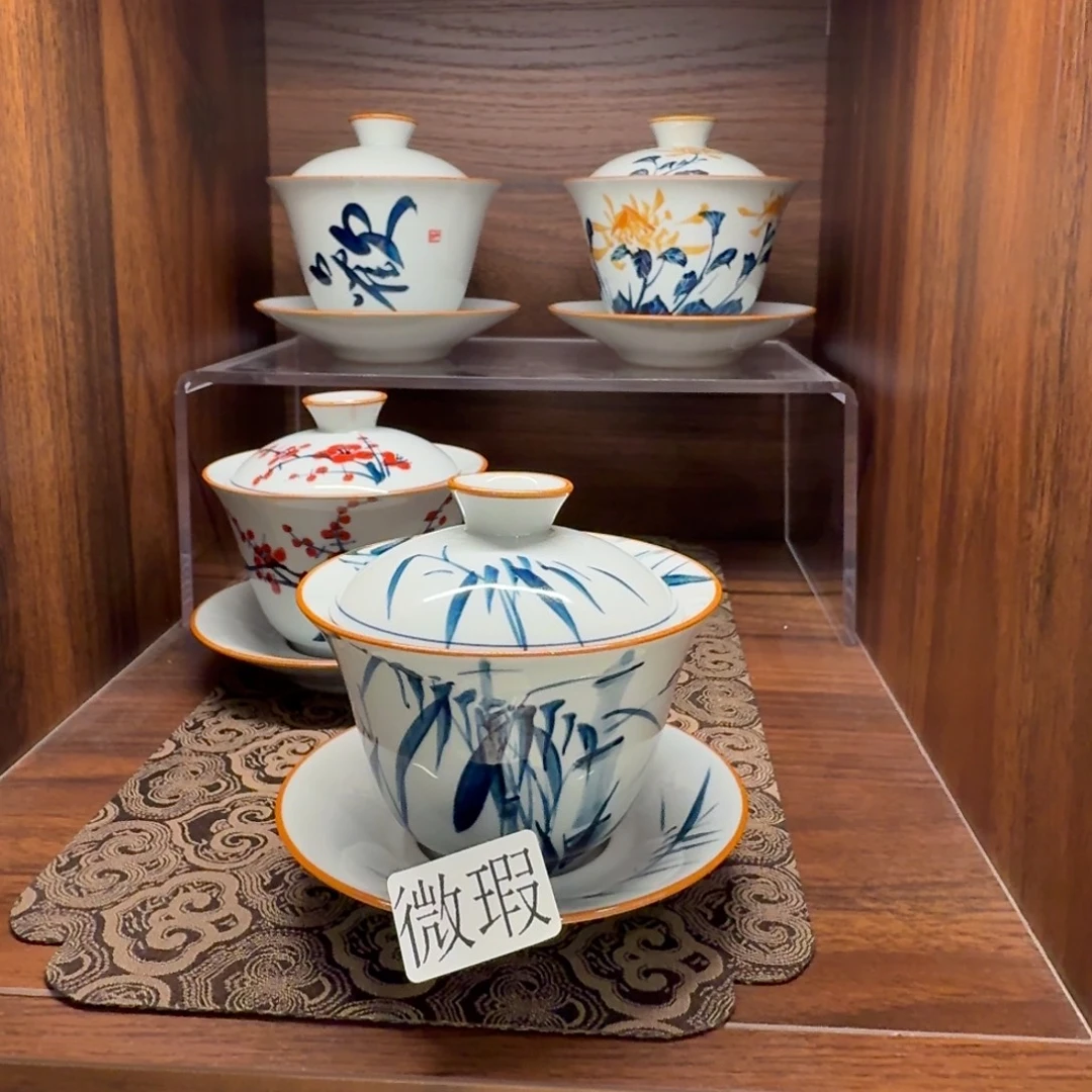 釉下手绘茶具微瑕