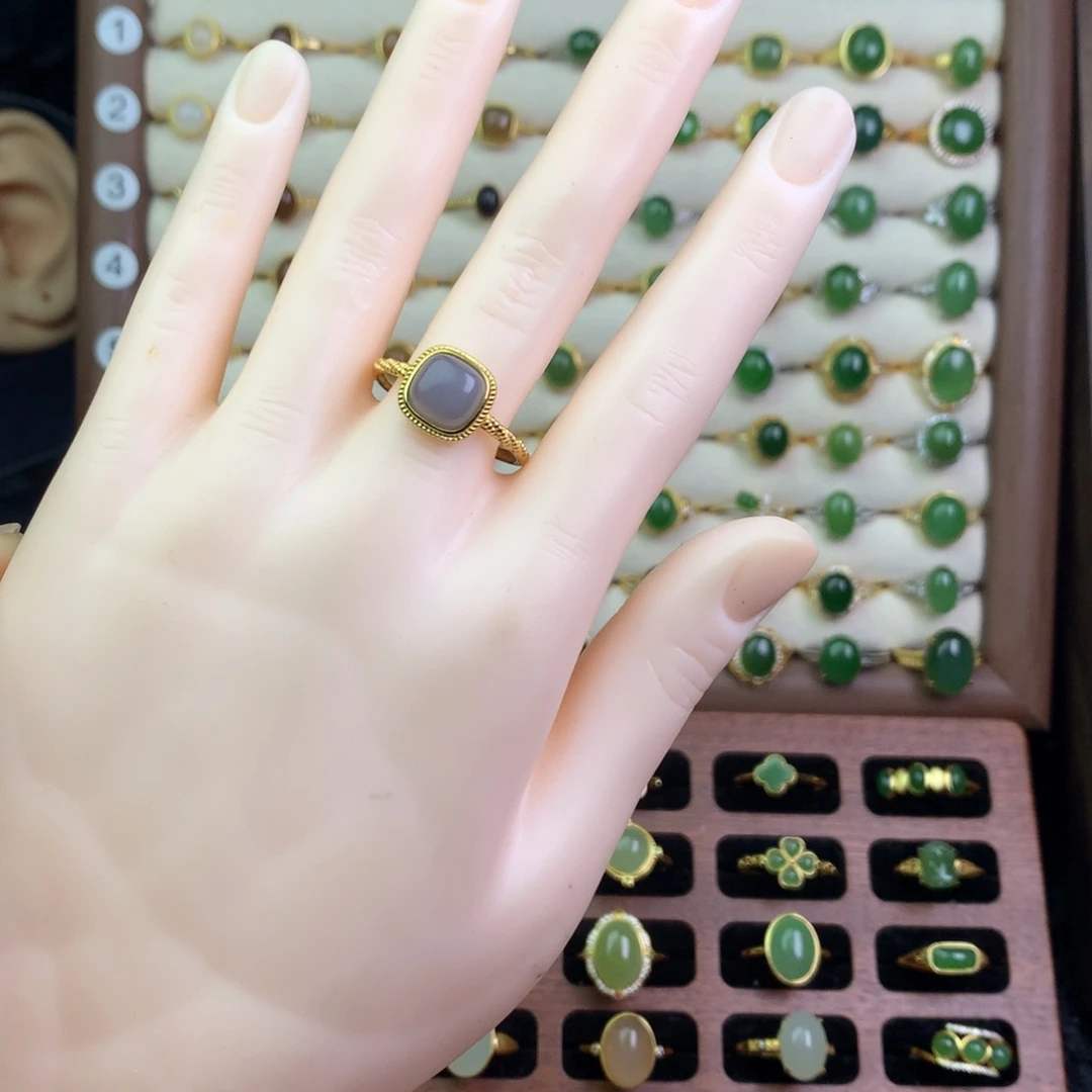 和田玉银S925镶嵌戒指