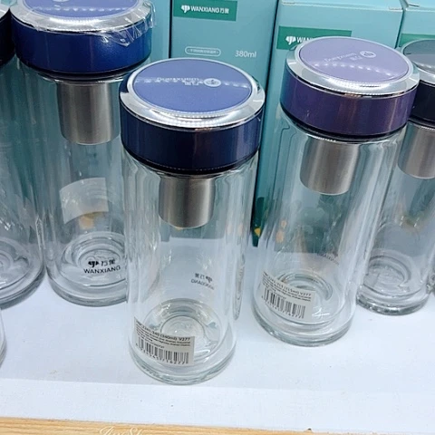 万象品牌玻璃V277，蓝色，340毫升双层