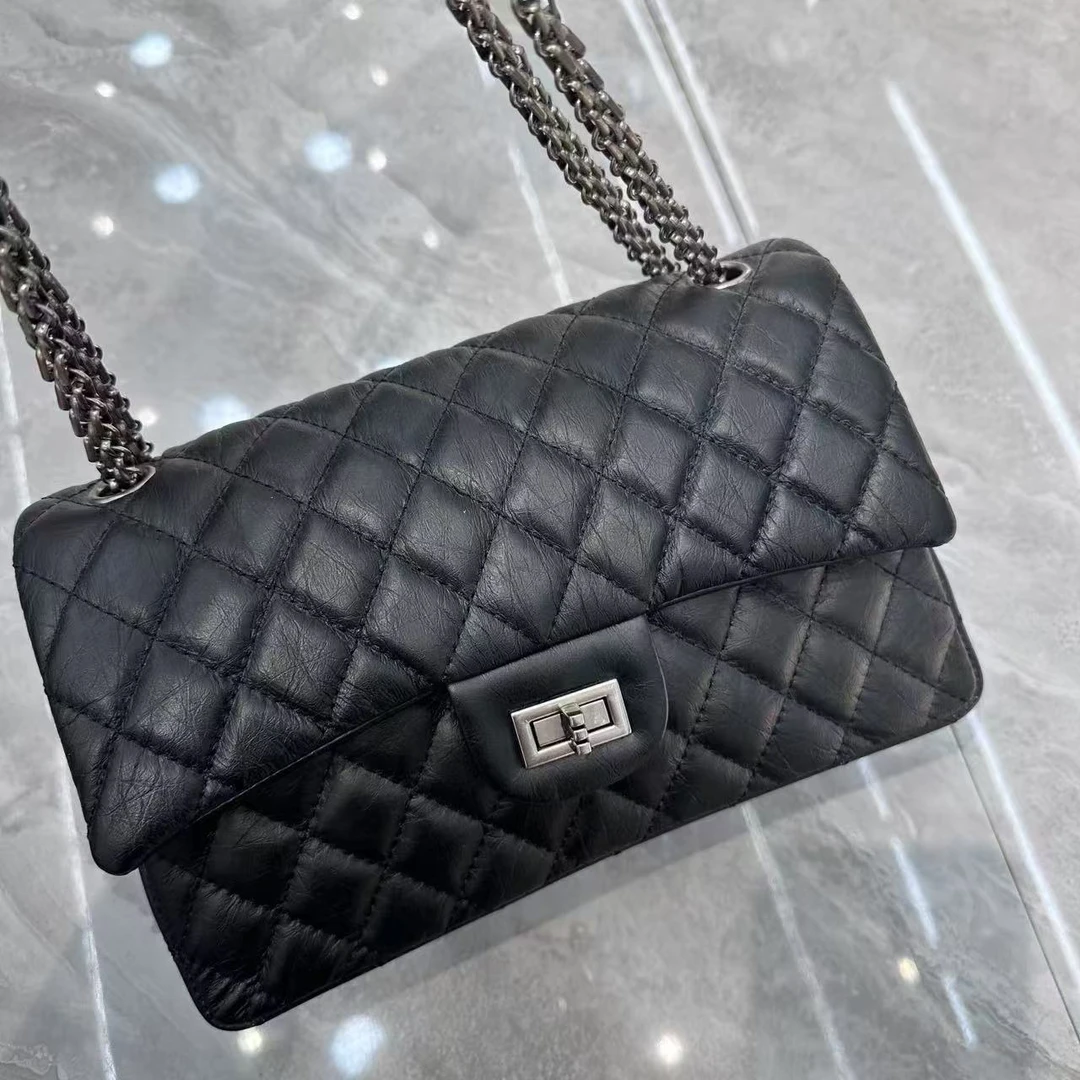 时尚菱格裂纹牛皮包