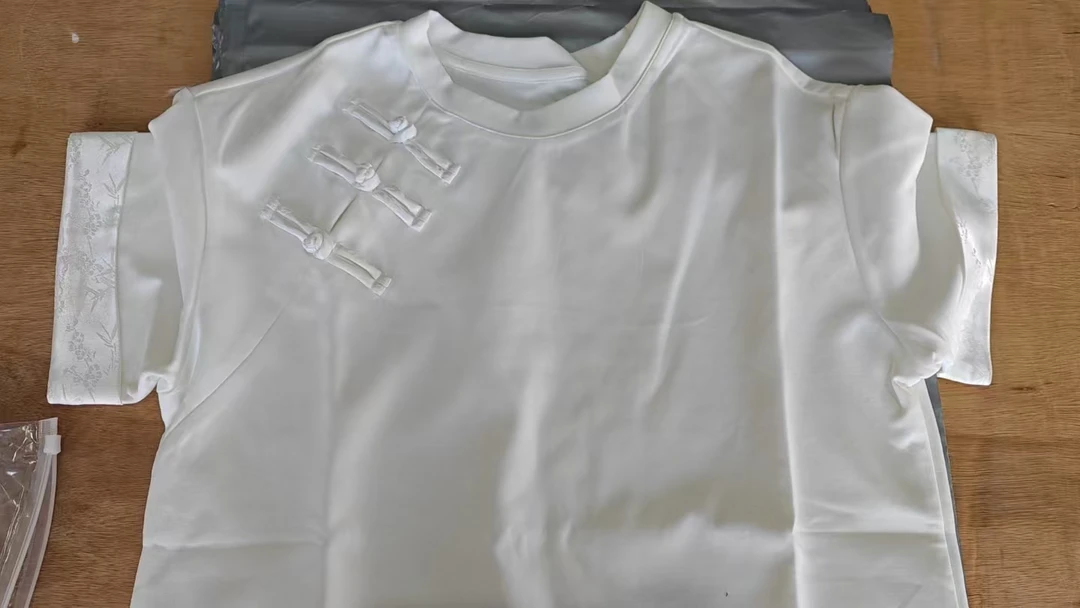 TY 法式休闲风短袖宽松型圆领T恤白色新中式高质感穿搭15SW-T003