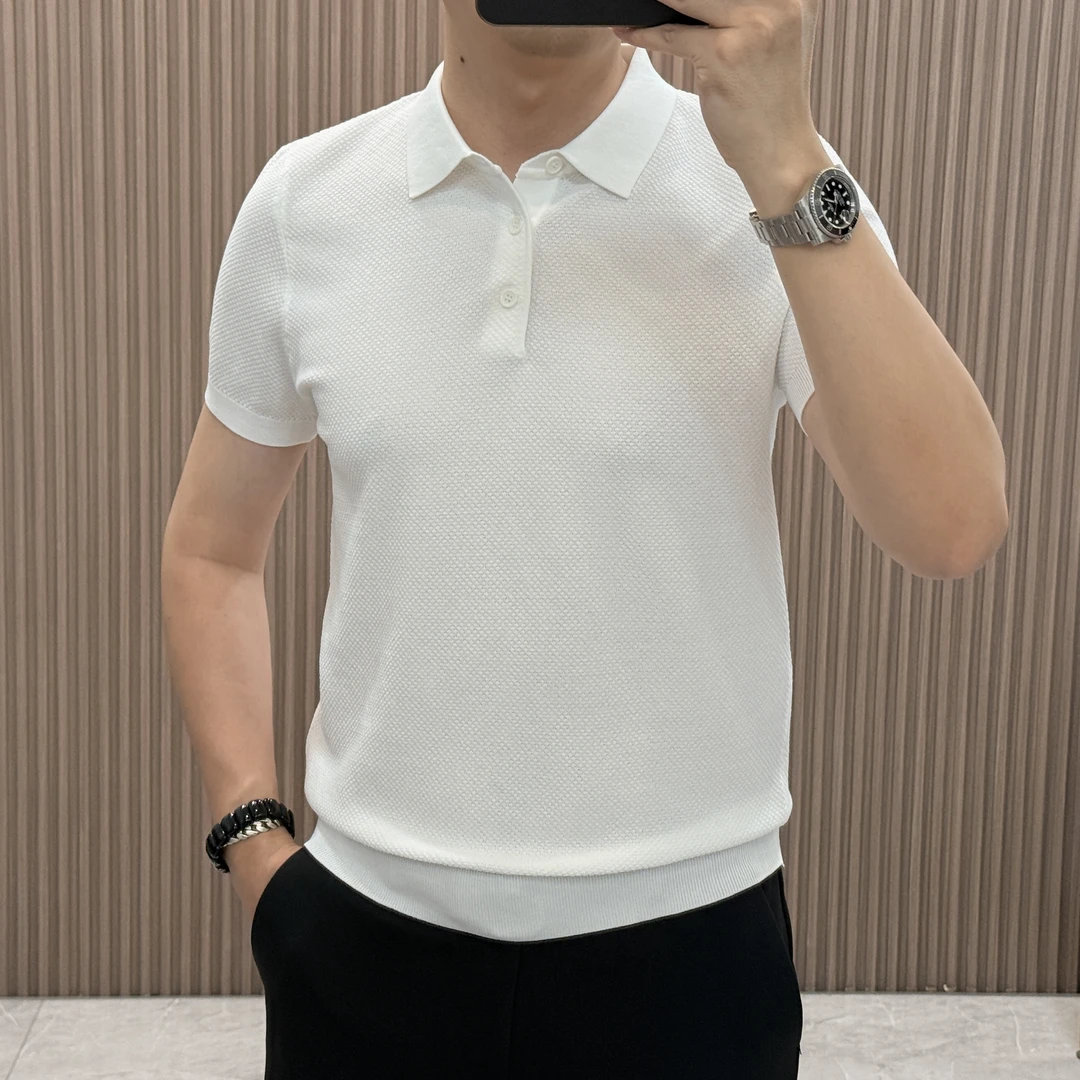 【吸湿透气】夏季时尚百搭轻奢菠萝纹polo衫男款品质针织衫半袖33