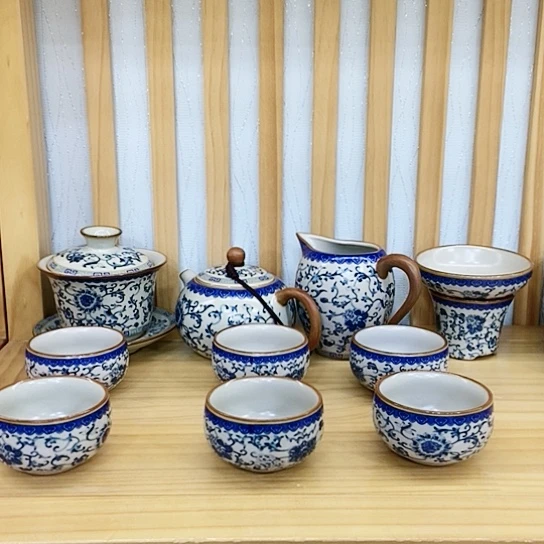 陶瓷家用简约办公盖碗壶6杯套装，不带礼盒