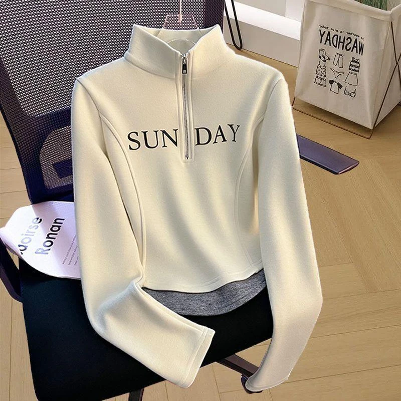 FAVMARTHA女童打底衫秋冬款2025新款儿童半拉链德绒长袖中大童冬