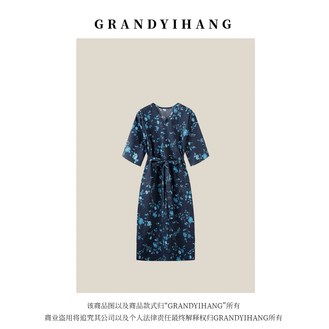 【艳姐推荐】夏季新款时尚简约气质V领连衣裙23807