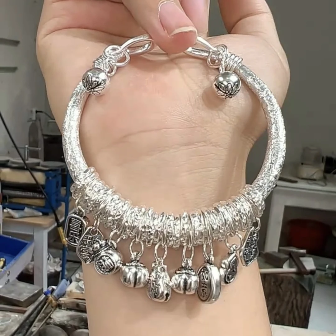 足银手镯 足银999盘缠手镯 手工制作